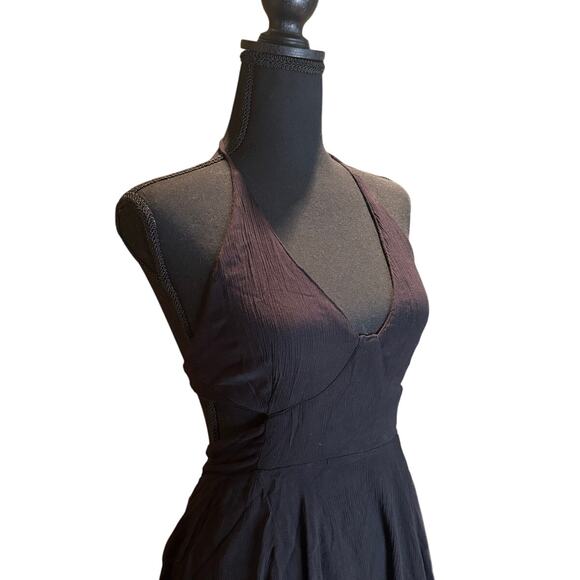 NWT Free People Black Tie-Back Deep V-Neck Cotton Dress, Size Medium - Picture 2 of 5